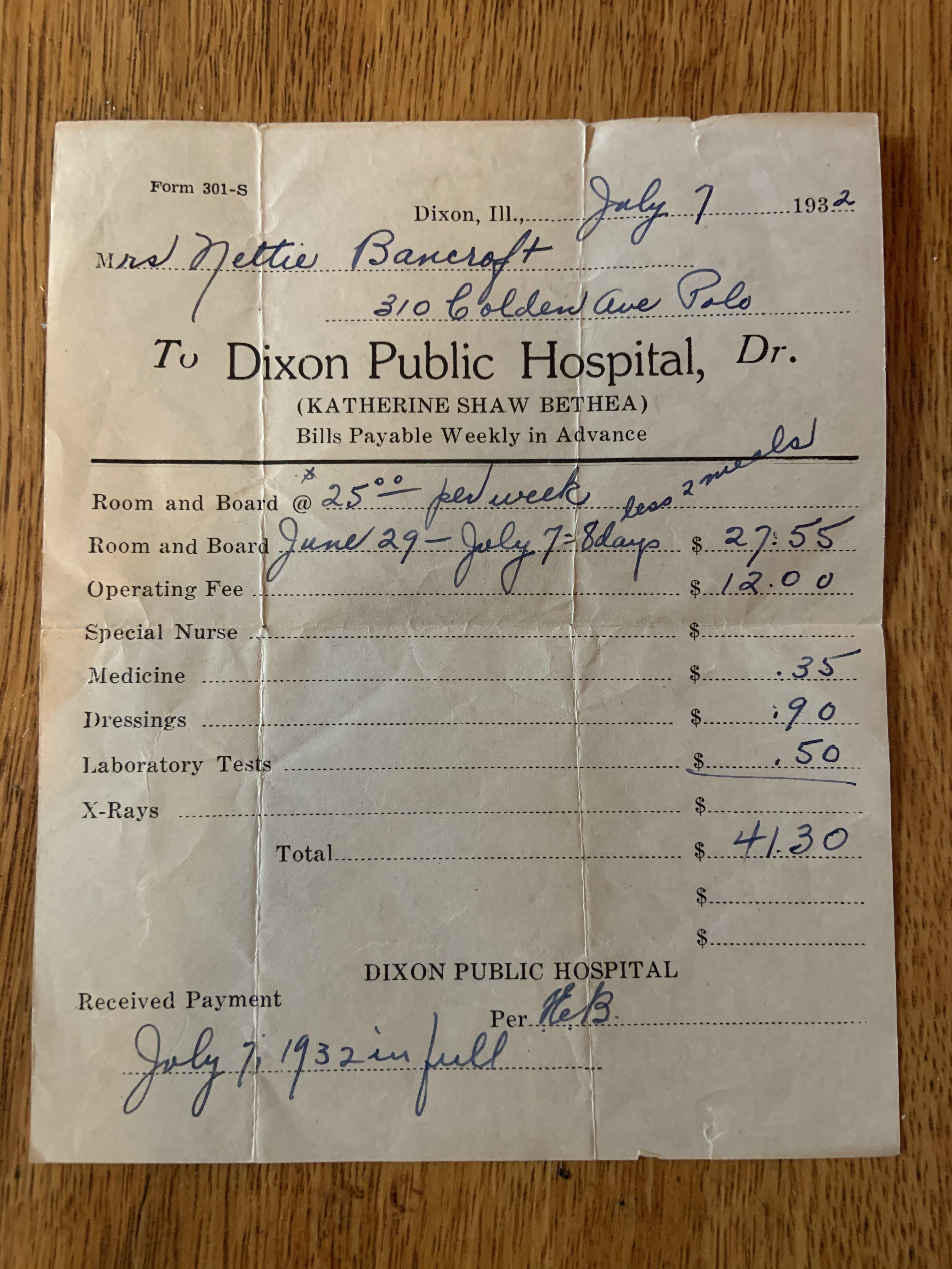 Dixon Public Hospital Bill 1932